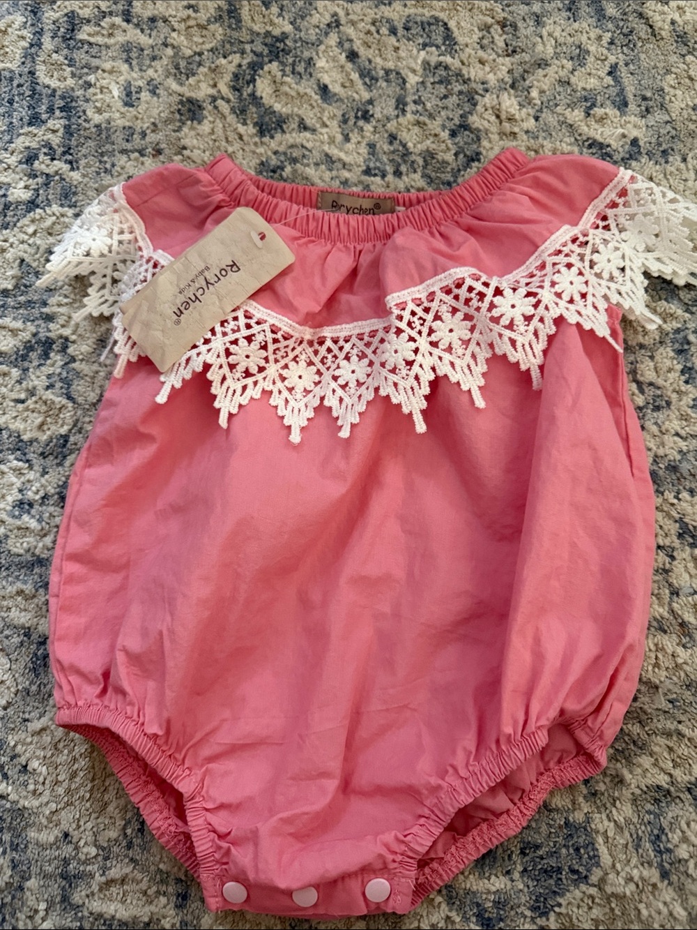 Pink Lace Trim Baby One-Piece Bodysuit
